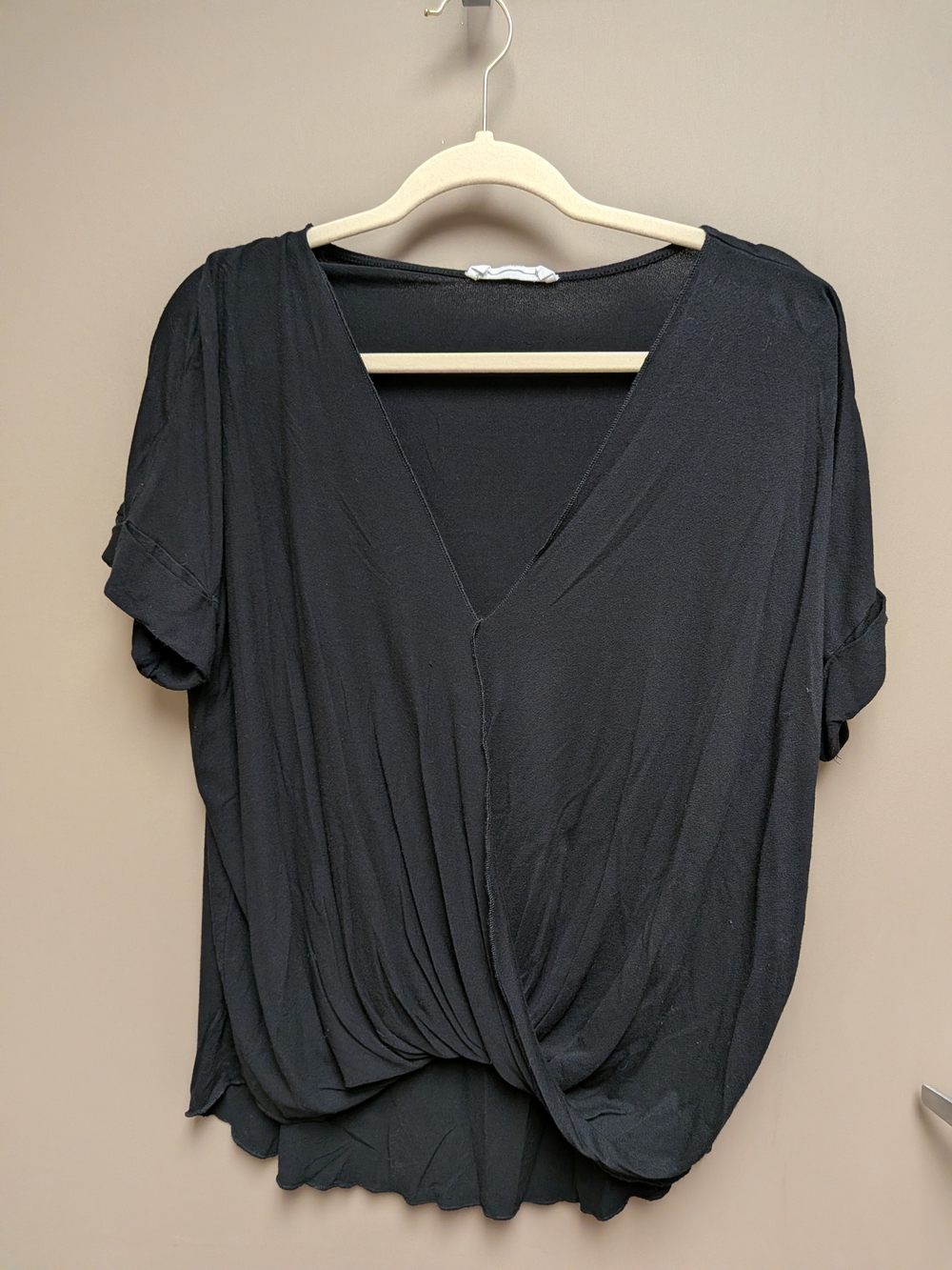Double Zero Black V-Neck Twist Front Blouse